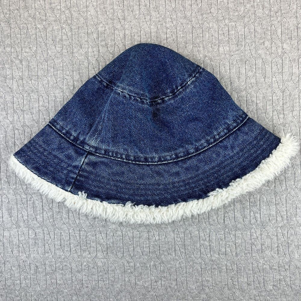 ZARA Women Sherpa Frayed Bucket Hat (M) new with tag ‎ blue jean Grupo Inditex